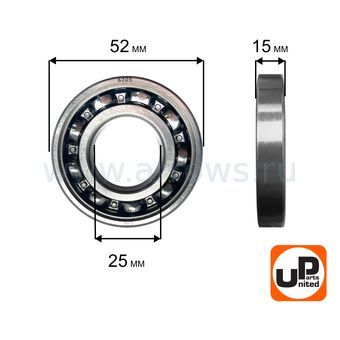 Подшипник шариковый UNITED PARTS 6205 сепаратор металл (открытый)