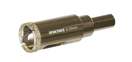 Коронка алмазная ПРАКТИКА "Профи" по керамограниту/керамике  20х70мм, пилотное сверло (1шт) блистер (917-576)