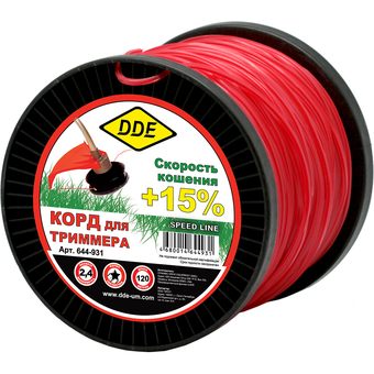 Корд триммерный на катушке DDE "Speed line" (звезда) 2,4 мм х 120 м, красный (644-931)