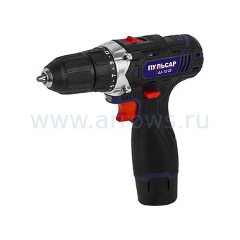 Дрель аккумуляторная безударная ПУЛЬСАР ДА 12-23 (12В, 23Hm, Li-on, 1,5Ah, 2 акк., 1.3 кг,коробка)