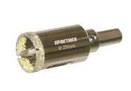 Коронка алмазная ПРАКТИКА "Профи" по керамограниту/керамике  25х70мм, пилотное сверло (1шт) блистер (917-590)