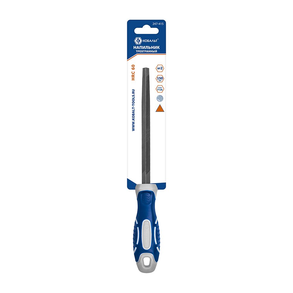 Напильник трехгранный КОБАЛЬТ для заточки ножовок, насечка №1, длина раб/общ. 135/260 мм, сечение 11х11 мм, 2-х комп. рук., блист. (247-415)