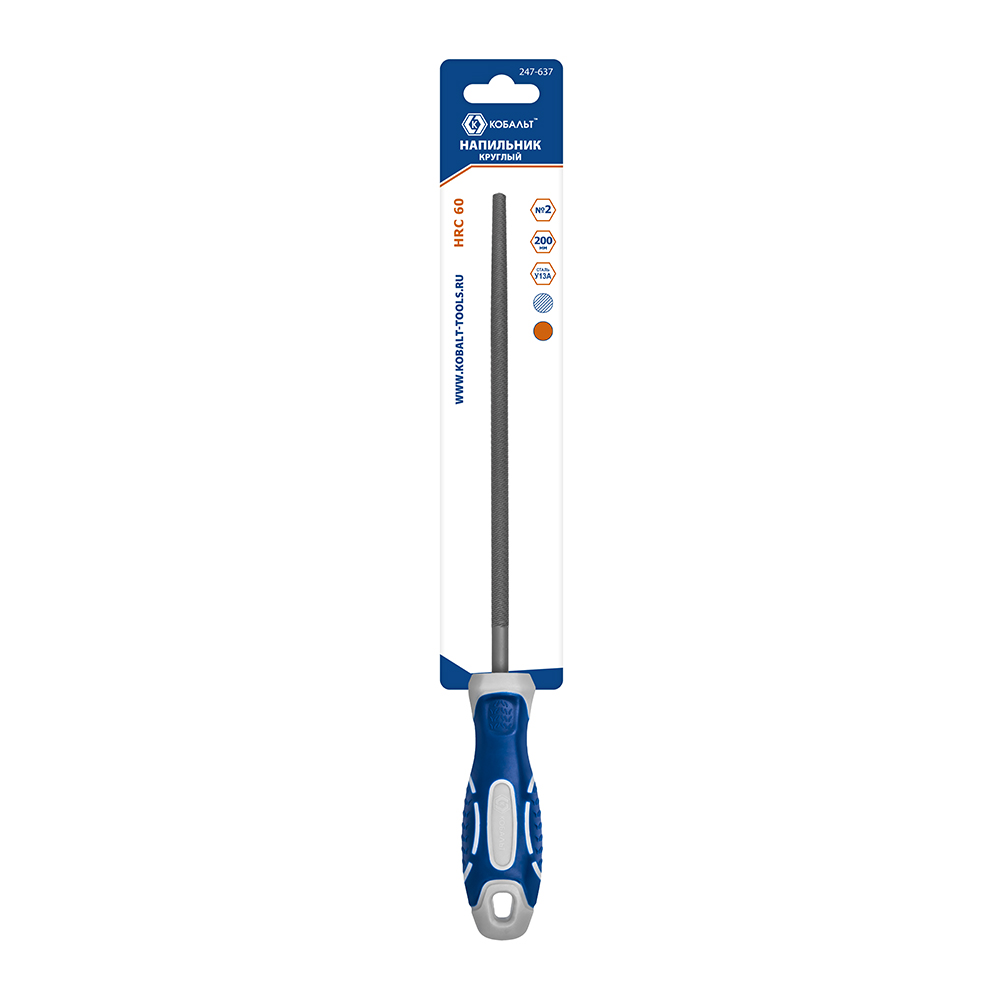 Напильник круглый КОБАЛЬТ насечка №2, длина рабочая/общая 180/310 мм, диаметр 7.5 мм, 2-х компонентная рукоятка, блистер (247-637)