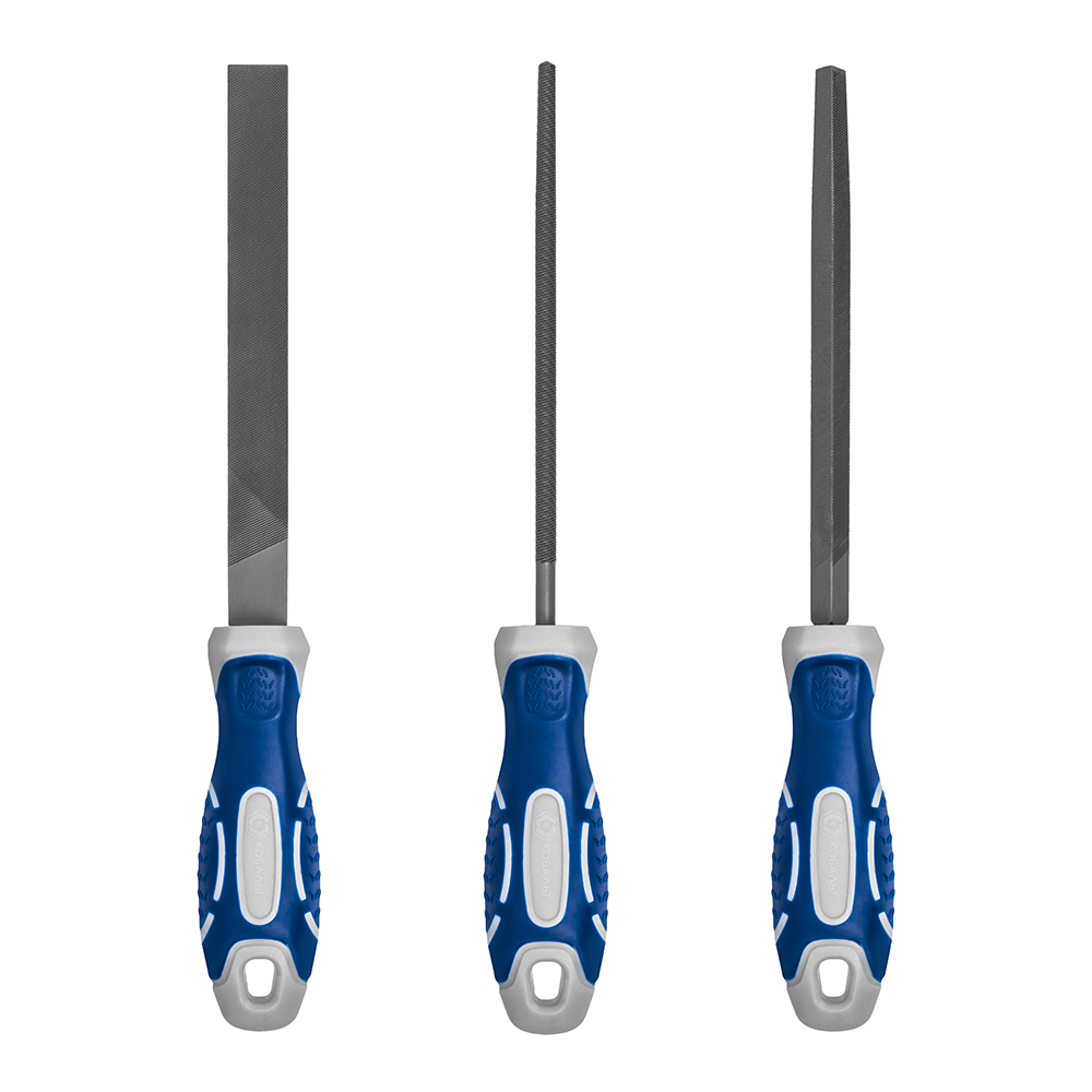 Набор напильников КОБАЛЬТ насечка №2, длина рабочая/общая 135/260, 2-х компонентные рукоятки, 3 ШТУКИ, блистер (247-729)