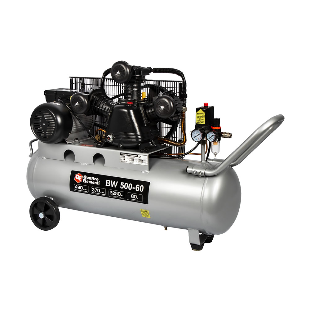Компрессор масляный QUATTRO ELEMENTI BW 500-60 (490 л/мин, 60 литров, 2250 Вт, 8 бар, 65 кг, V-образн/ Ременной) (770-292)