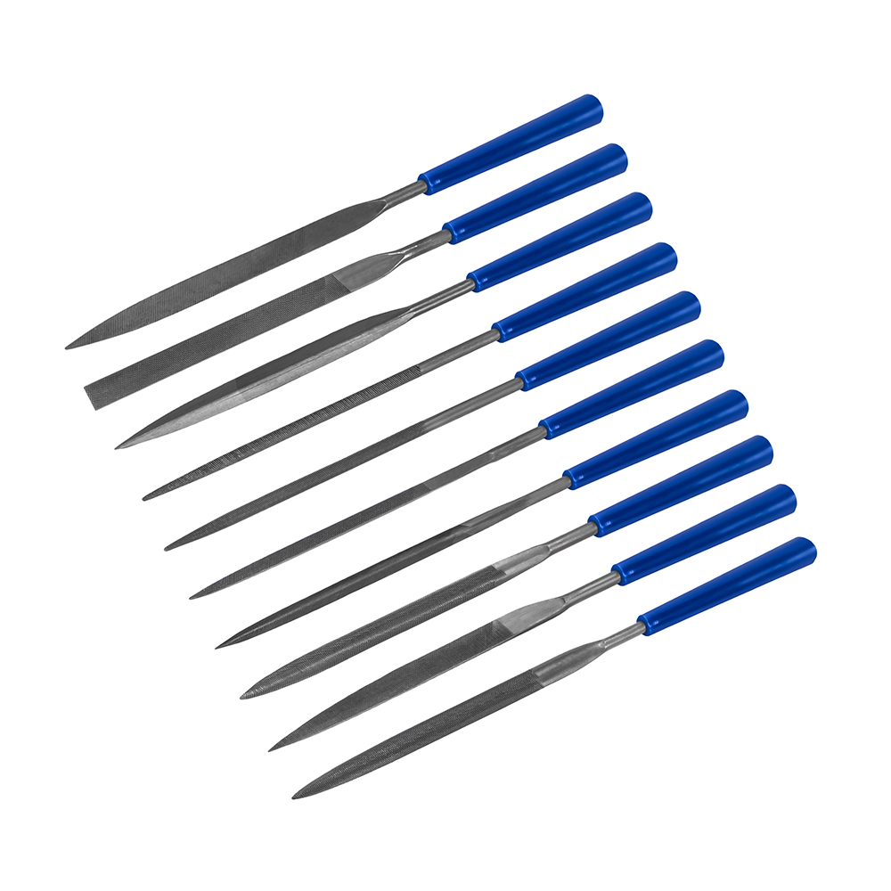 Набор надфилей КОБАЛЬТ насечка №1, длина рабочая/общая 160х75 мм, обрезиненные рукоятки, зернистость Р25, 10 ШТУК, блистер (790-120)