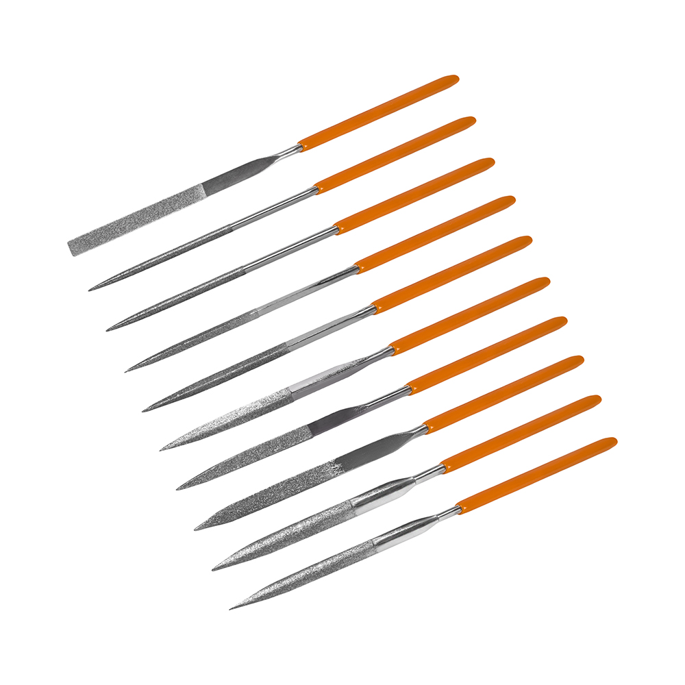 Набор надфилей КОБАЛЬТ алмазных, длина рабочая/общая 140х50 мм, обрезиненные рукоятки, зернистость Р120, 10 ШТУК, блистер (790-151)