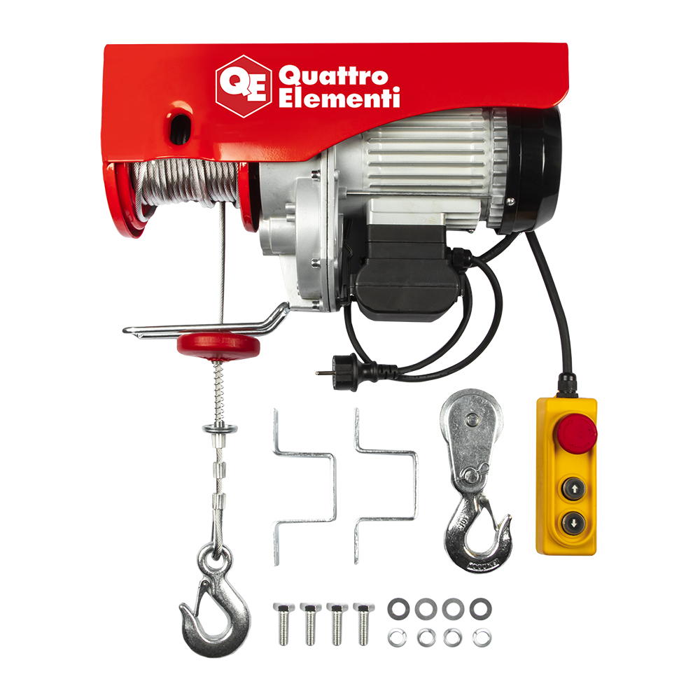 Таль электрическая QUATTRO ELEMENTI TL-1000 (1600Вт, 500/1000кг, трос12м, блок полиспаст в комплекте) (793-701)