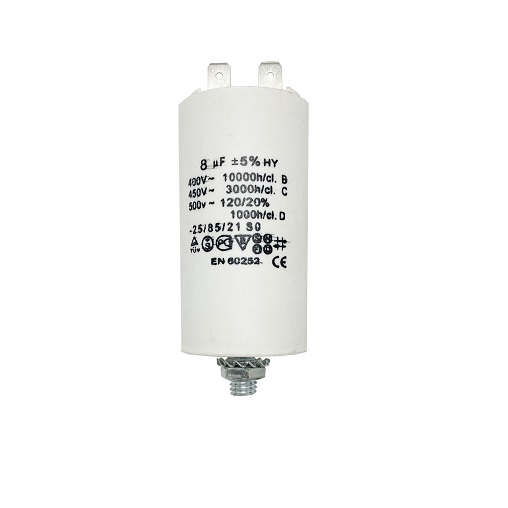 Конденсатор UNITED PARTS CBB60, 8 мкФ, 450В, 2 клеммы, шпилька M8 (90-0985)