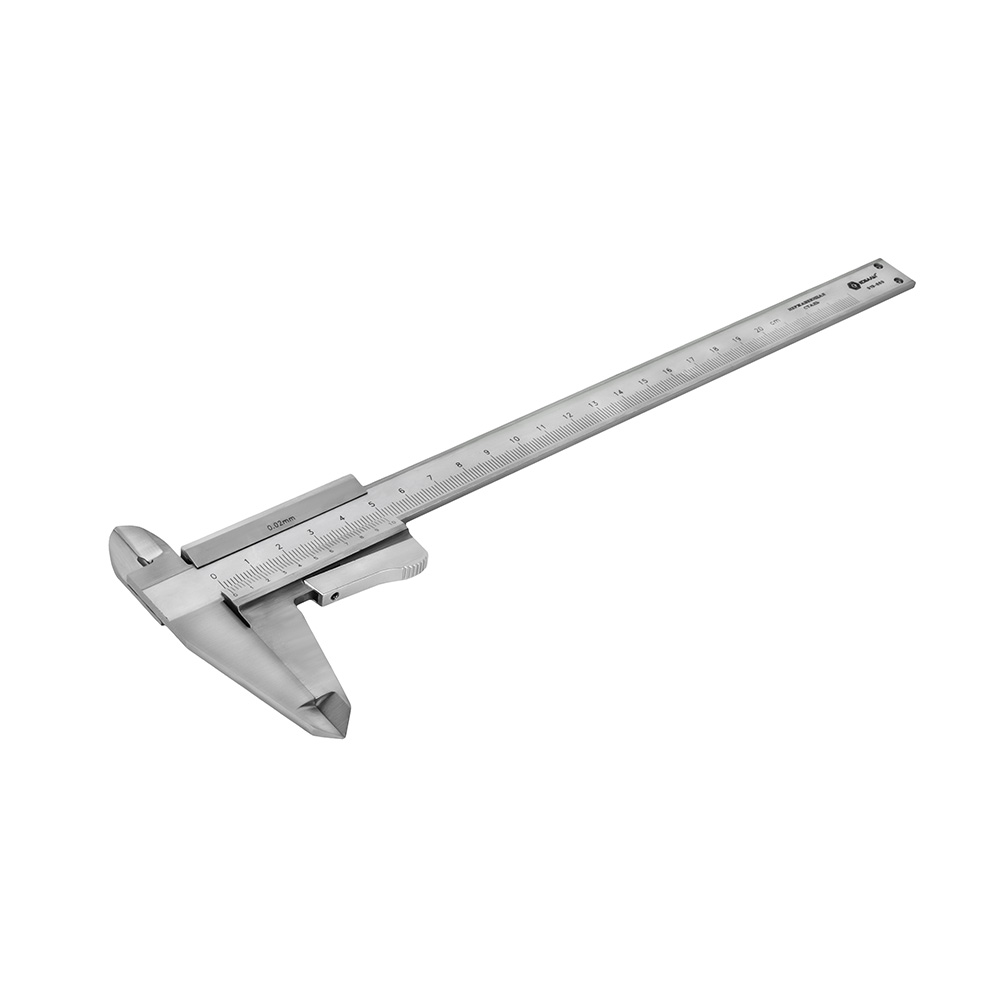 Штангенциркуль КОБАЛЬТ нониусный, ШЦ-1, открытого типа, МОНОБЛОЧНЫЙ, 200 мм, точность 0,02 мм, глубиномер, самоблокирующийся, кейс (919-869)