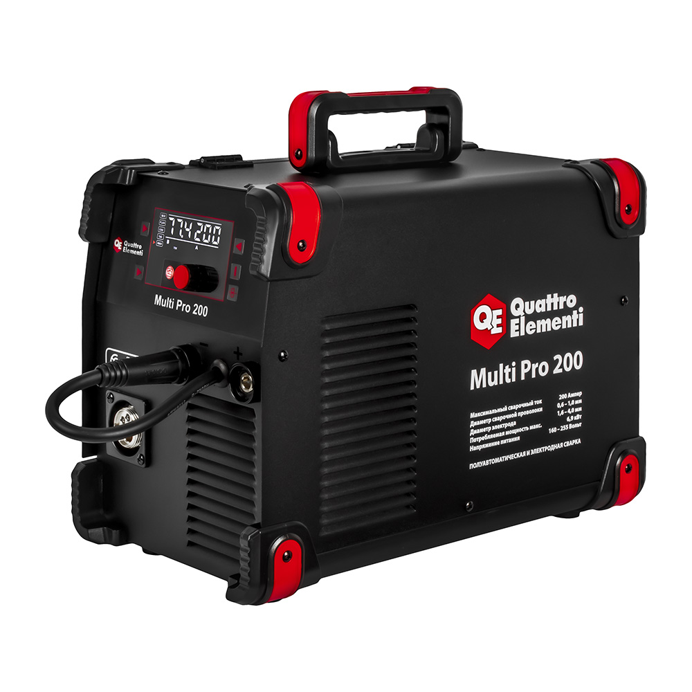 Аппарат полуавтомат. сварки, инвертор QUATTRO ELEMENTI Multi Pro 200 (200A, 3 вида сварки MIG/TIG/MMA, катушка 5кг, дисплей)