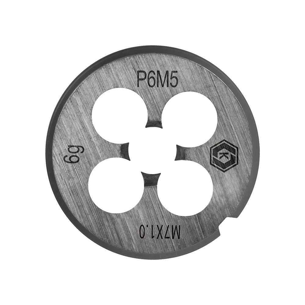 Плашка по металлу КОБАЛЬТ ручная, М7 х 1 мм, правая, точность 6g, быстрорежущая сталь Р6М5, пластиковая туба, блистер (925-983)